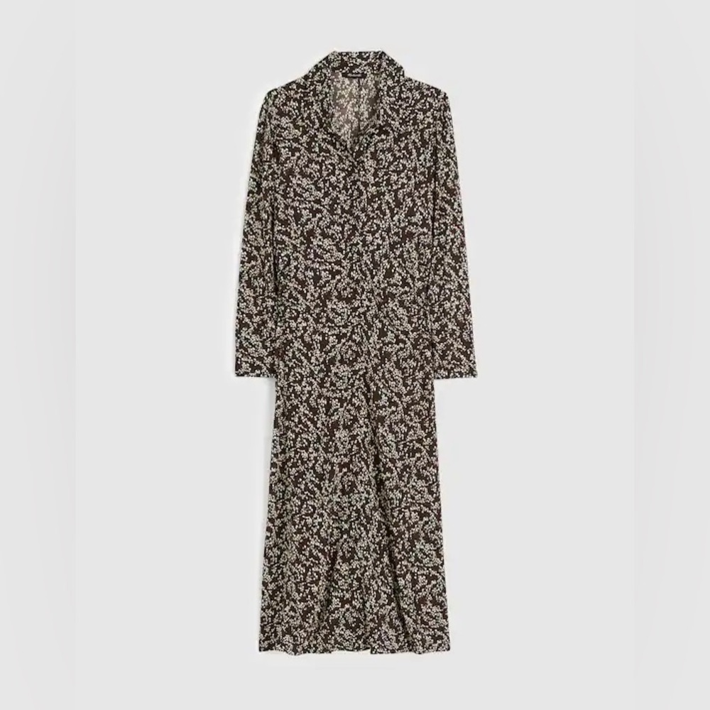 Madewell Ruched Midi Shirt Dress Size 12 Black Ivory Floral NWT - Picture 12 of 14